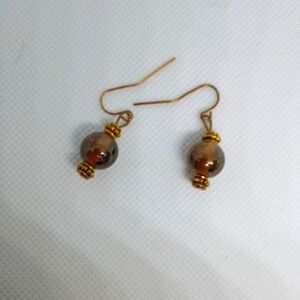 Handmade Dangle Earrings Chocolate Beads Bohemian Casual Neutral Brass Brown